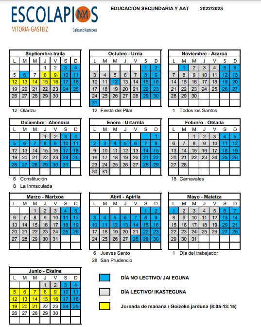 Línea de metal De confianza Ninguna calendario escolar vitoria